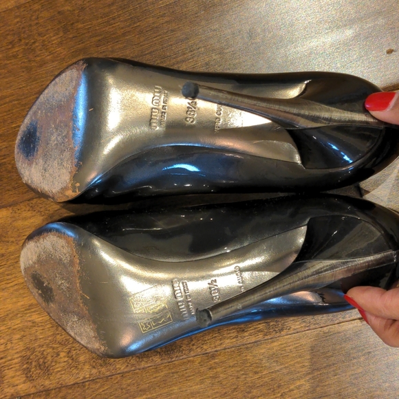 Miu Miu gunmetal black and silver peep toe heels - Picture 4 of 5